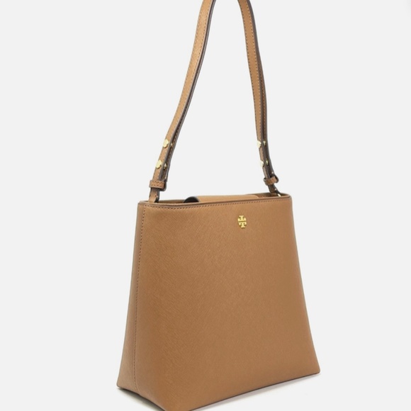 Tory Burch Women's Emerson Saffiano Leather Medium Convertible Bucket Bag -Moose - Picture 1 of 6